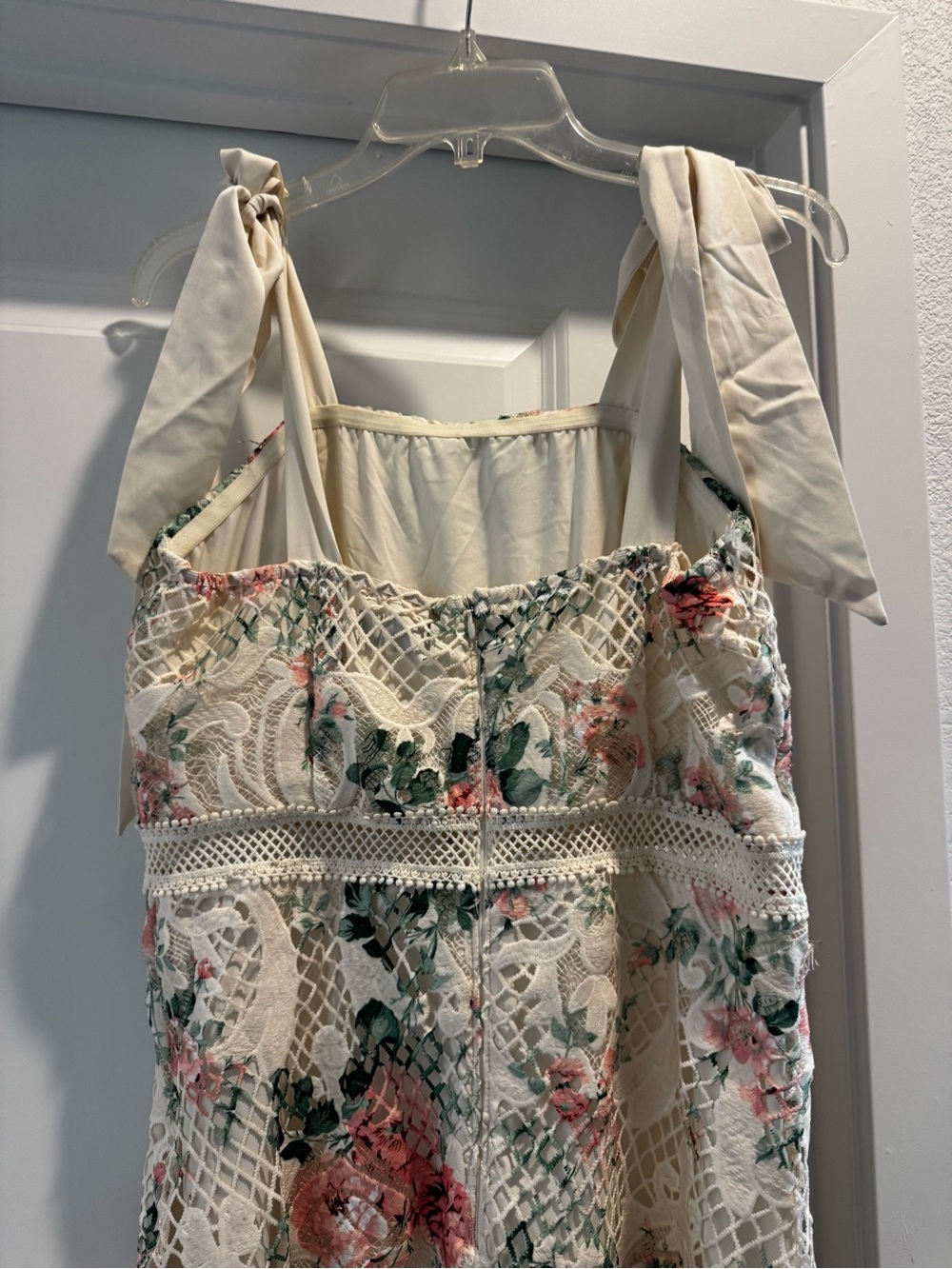 Lily Mcbee Cream Lace Overlay Midi Dress with Pastel Florals - Picture 5 of 6